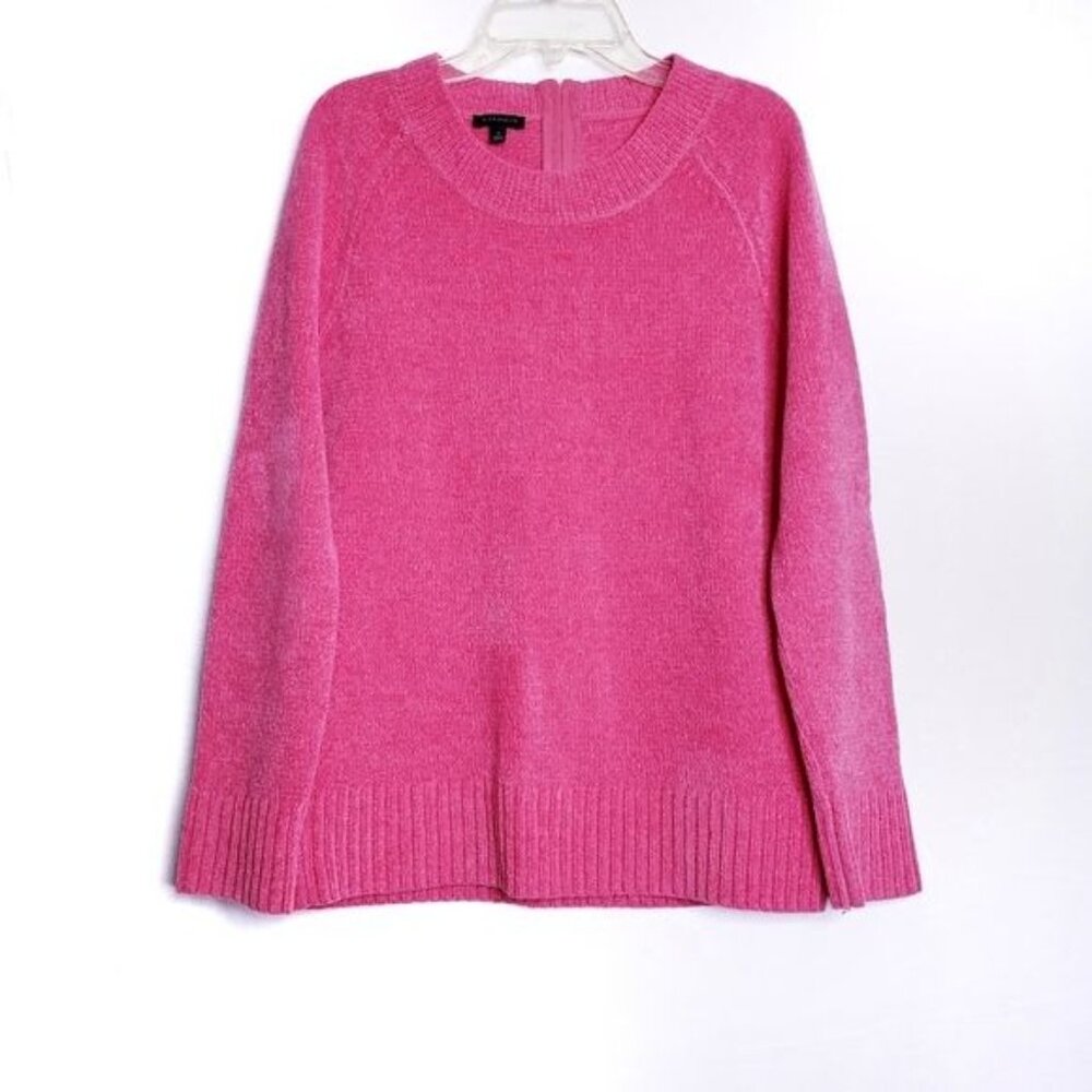 Talbots Pink Chenille Soft Back Zipper Crew Neck Sweater Women's Size Small